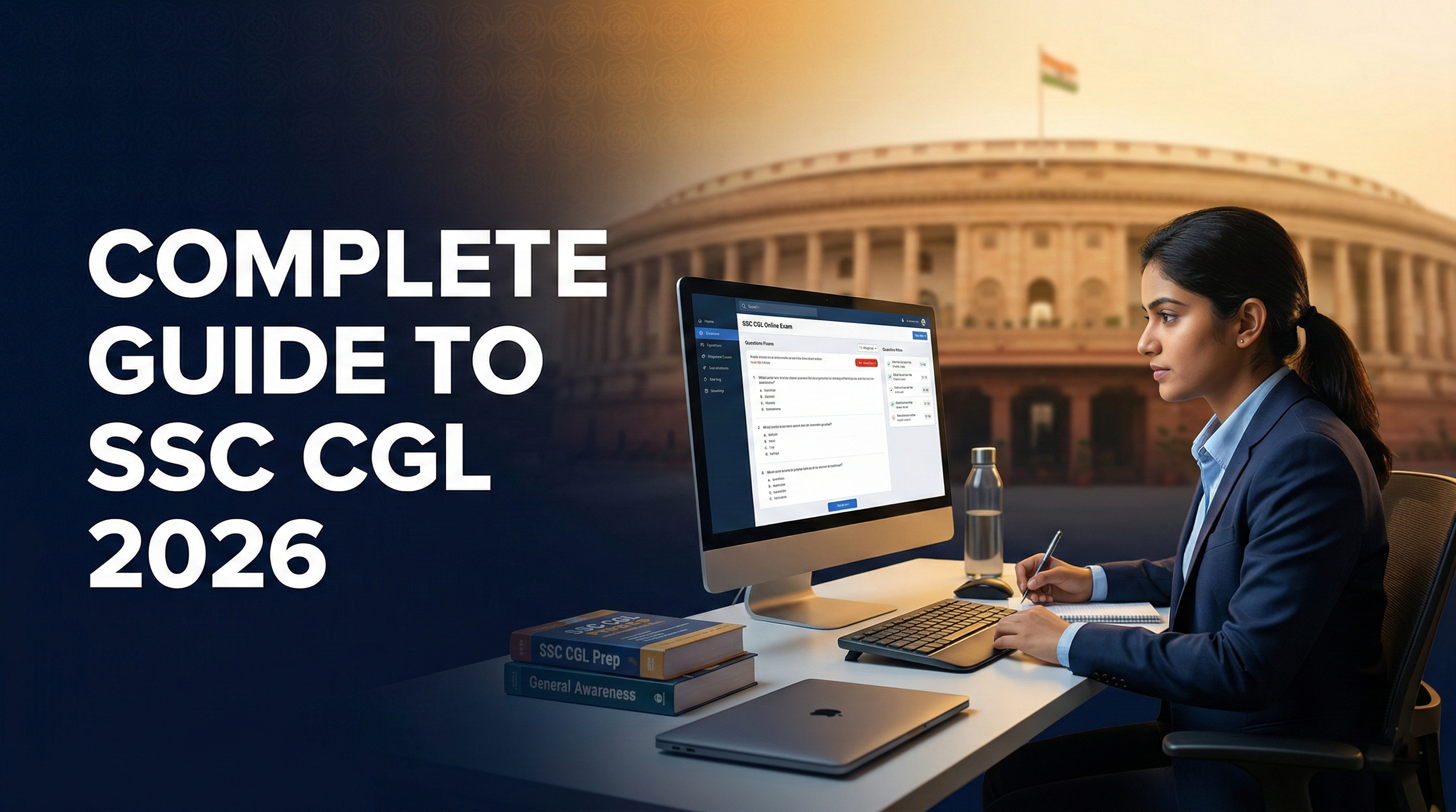 SSC CGL 2026 Complete Guide - Female Student Preparing for Online Exam by Vimarsh Learning