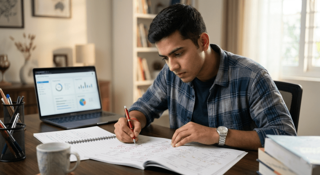 Student analyzing SSC mock test paper for score improvement