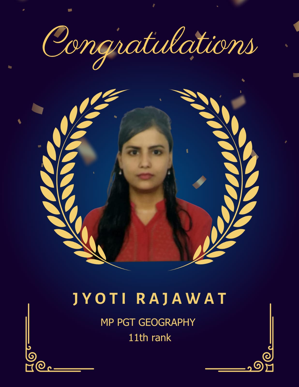 Jyoti Rajawat MP PGT Geography 11th Rank student of Vimarsh Learning Noida